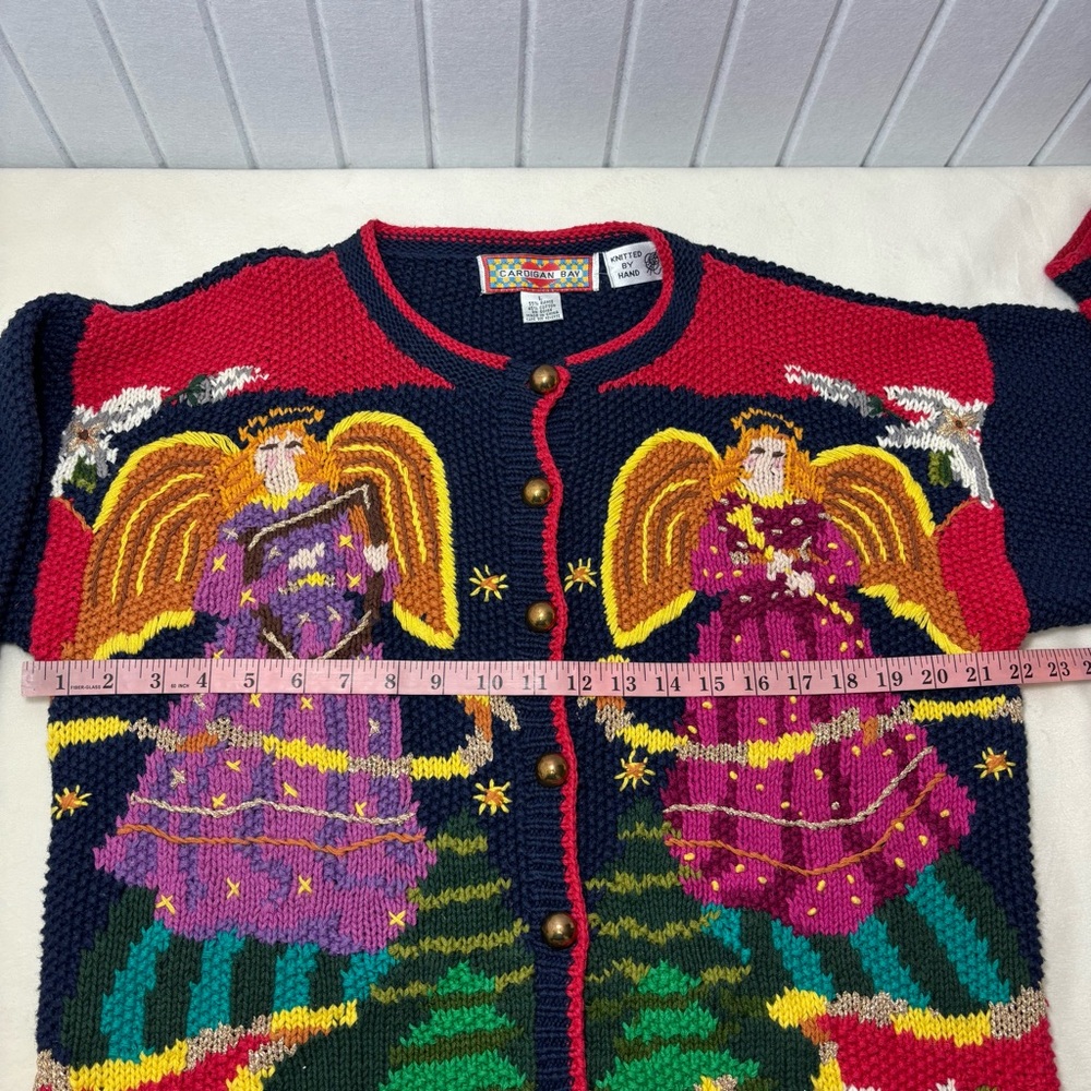 Cardigan Bay Vintage Angel Pattern Knitted by Hand Cardigan Christmas  Sweater L - Picture 7 of 12